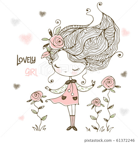 Lovely is a little girl with flowers of roses. Vector Lovely is a little girl with flowers of roses. Vector 61372246