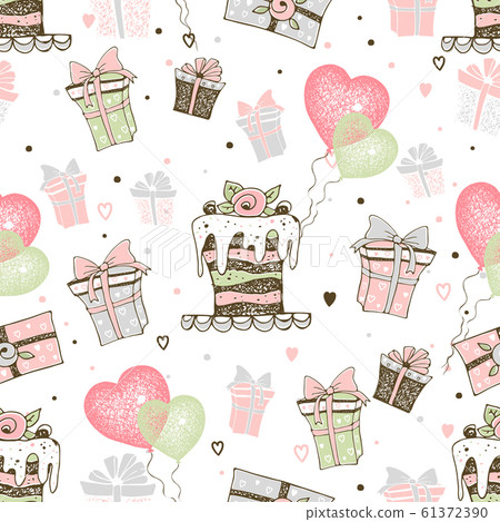 Seamless pattern on birthday theme with cake and gifts. Vector Seamless pattern on birthday theme with cake and gifts. Vector 61372390