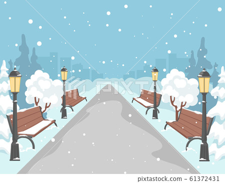 Cartoon Color Winter City Park Scene Concept.... - Stock Illustration ...