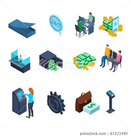 Financial Banking Sign 3d Icon Set Isometric View. Vector Financial Banking Sign 3d Icon Set Isometric View. Vector 61372495