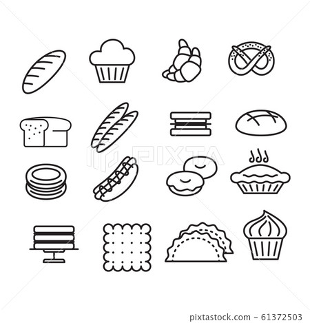Bakery Sign Black Thin Line Icon Set. Vector - Stock Illustration ...