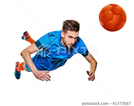 young soccer player man isolated white background standing young soccer player man isolated white background standing 61373087