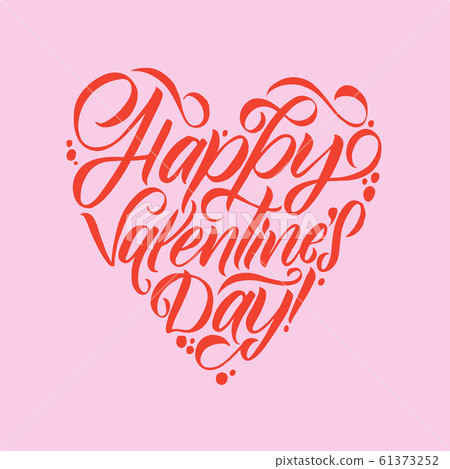 Happy Valentines Day White Lettering Pink Background. Heart Shape. Greeting Modern Card. Template with spring colors Happy Valentines Day White Lettering Pink Background. Heart Shape. Greeting Modern Card. Template with spring colors 61373252