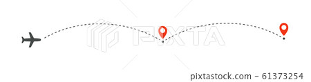 Airplane route to destination, isolated vector infographic element, two destinations, one transfer on the route Airplane route to destination, isolated vector infographic element, two destinations, one transfer on the route 61373254