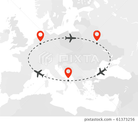 travel route in eastern and northern Europe by plane, plane with flight line and destination on Europe map vector illustration travel route in eastern and northern Europe by plane, plane with flight line and destination on Europe map vector illustration 61373256
