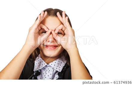 teen smiling brunette teen girl showing glasses 61374936