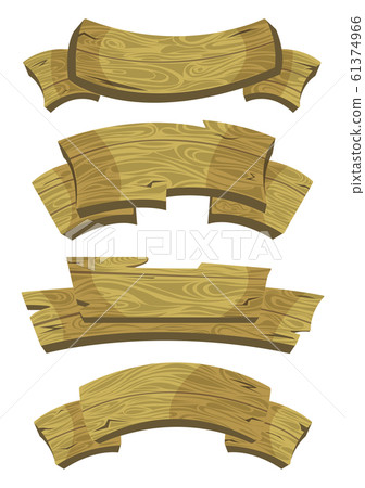 Cartoon brown wooden plate and ribbons. 61374966
