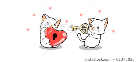 Banner greeting cute cat is holding heart lock and other cat is holding the key Banner greeting cute cat is holding heart lock and other cat is holding the key 61375023