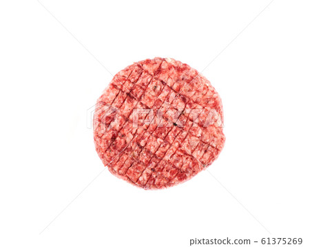 Raw pink beef cutlet isolated on a white background. Raw pink beef cutlet isolated on a white background. 61375269