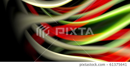 Abstract silk smooth lines on black, multicolored liquid fluid rainbow style waves on black 61375641