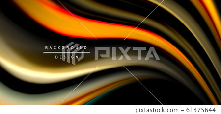 Abstract silk smooth lines on black, multicolored liquid fluid rainbow style waves on black 61375644