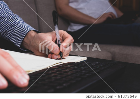 Family budget. Pregnancy concept. Check sheets making 61375649