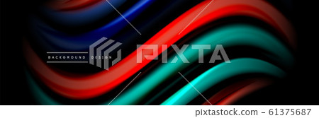 Silk and smooth flow wave poster design. Color waves, liquid style lines and shapes in black color background Silk and smooth flow wave poster design. Color waves, liquid style lines and shapes in black color background 61375687