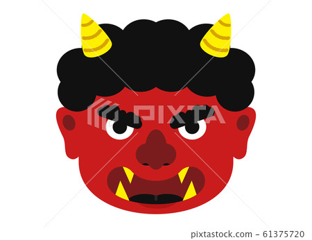 插圖：Oni Oni Setsubun豆Maki材料面部表情臉紅色惡魔Aka Oni紅色Aka（帶有矢量） 61375720