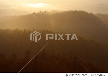 Beautiful sunset, sunrise landscape with round 61375867