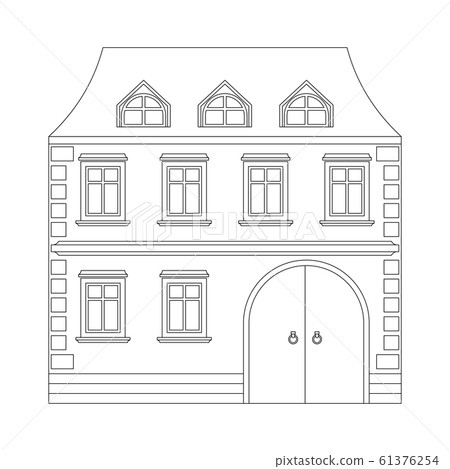 Two-storey residential house. Building outline icon 61376254