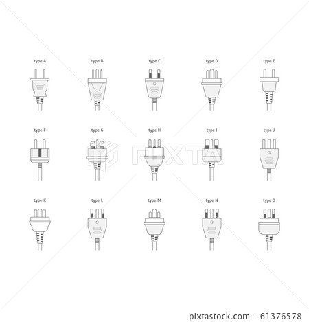 Electric Outlet Signs Black Thin Line Icon Set. Vector 61376578