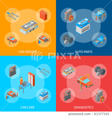 Auto Service 3d Banner Set Isometric View. Vector Auto Service 3d Banner Set Isometric View. Vector 61377191