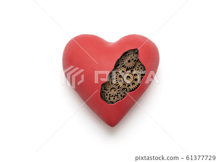 Red mechanical heart over white background with clipping path Red mechanical heart over white background with clipping path 61377729