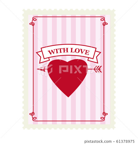 Valentine s day postage stamp, for postcard, mail envelope. Heart, With Love, retro, vintage, vector, isolated 61378975