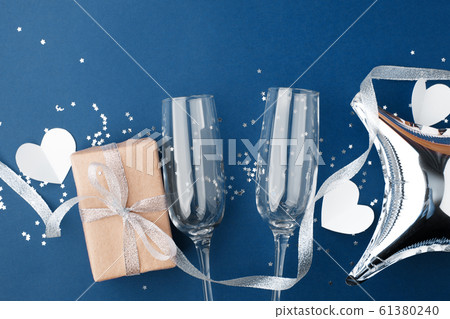 Valentines day greeting card. Empty Wine glasses 61380240