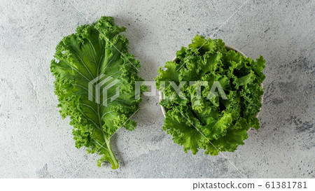 Green kale leaf and salad, top view 61381781