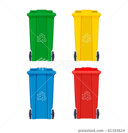 Garbage bin for recycle icons set. Rubbish, waste and trash containers. Vector 61383624