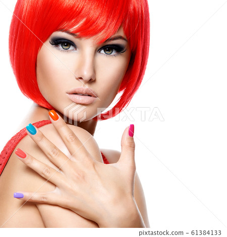 Face of a beautiful  girl with brown eye makeup 61384133