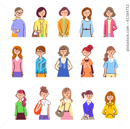 15 women upper body set for various ages - Stock Illustration [61384752 ...