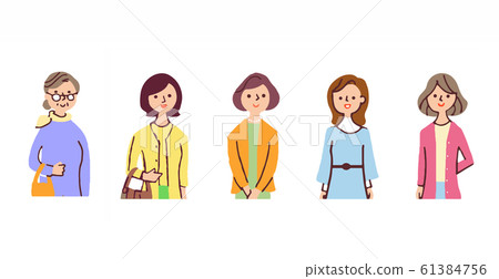 5 middle-aged women and upper body 61384756