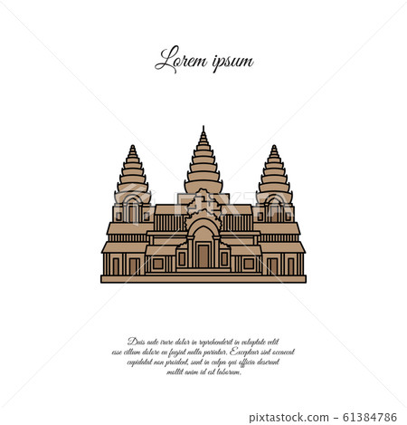 Angkor Wat vector icon isolated on white background, Angkor Wat sign, element design in outline style. Cambodia. Historical Landmarks Symbol. Editable Stroke. color 61384786