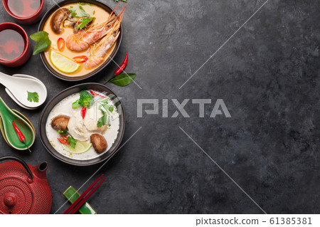 Tom Yum and Tom Kha traditional thai soups Tom Yum and Tom Kha traditional thai soups 61385381