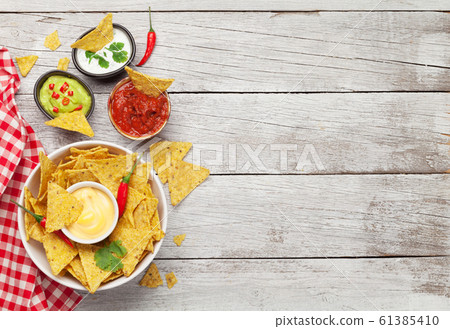 Mexican nachos chips and sauces Mexican nachos chips and sauces 61385410