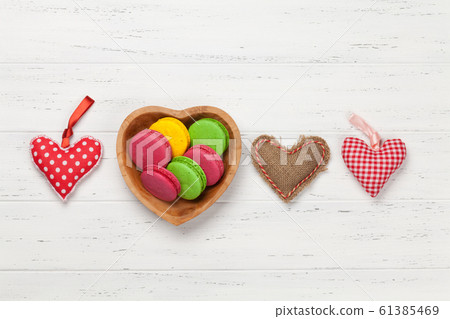 Valentines day card with hearts and macaroons Valentines day card with hearts and macaroons 61385469