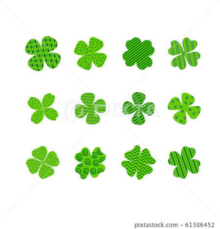 Clover leaf plant icon set. Symbol for St. Patricks Day and luck. Vector illustration isolated on Clover leaf plant icon set. Symbol for St. Patricks Day and luck. Vector illustration isolated on 61386452