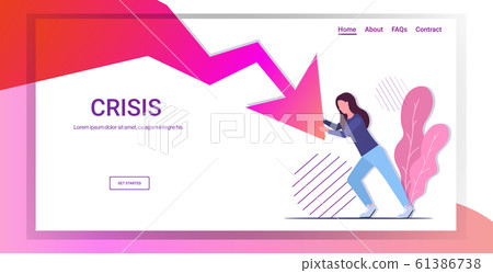 businesswoman bankrupt holding economic red arrow fall down business profit loss financial crisis concept horizontal full length copy space 61386738