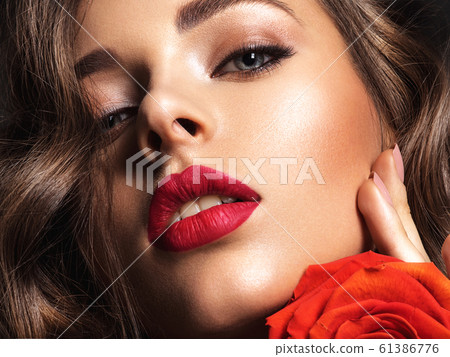 Beautiful woman with brown hair. Beautiful face of Beautiful woman with brown hair. Beautiful face of 61386776