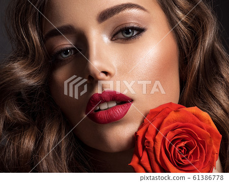 Beautiful woman with brown hair. Beautiful face of Beautiful woman with brown hair. Beautiful face of 61386778