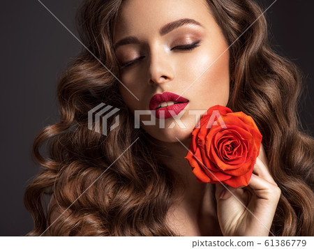 Beautiful woman with brown hair. Beautiful face of Beautiful woman with brown hair. Beautiful face of 61386779