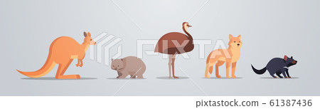 set cartoon endangered wild australian animals collection wildlife species fauna concept flat horizontal