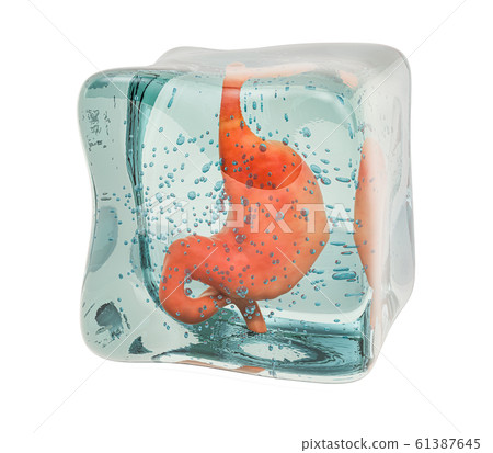 Human stomach frozen in ice cube, 3D rendering 61387645