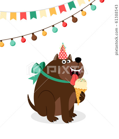 Happy dog with ice cream card Happy dog with ice cream card 61388543