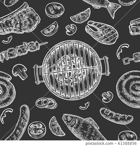 Seamless pattern barbecue grill. Top view 61388856