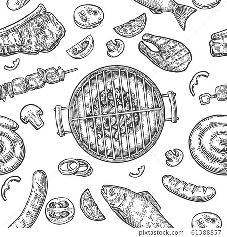 Seamless pattern barbecue grill. Top view 61388857