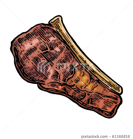 Beef grilled steak with bone top view. 61388858