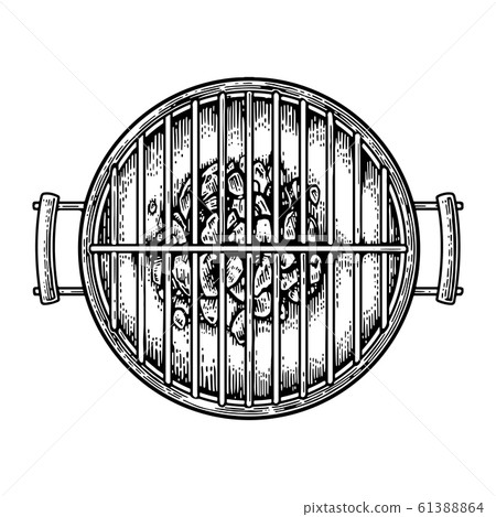 Barbecue grill top view with charcoal. 61388864