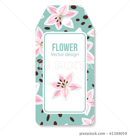 Tag with pink lilies flower pattern 61389059