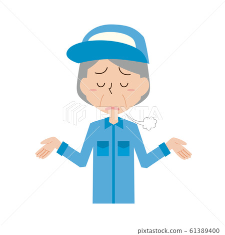 Workers, workers, elderly women, sighs, depression, anxiety, giving up, giving up, raising hands 61389400