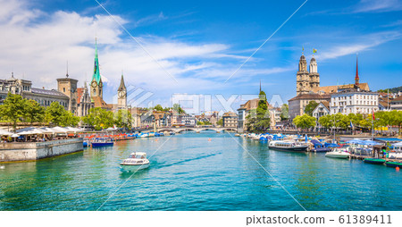 Zurich city center with river Limmat in summer, Switzerland 61389411