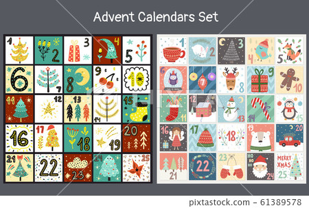 Christmas advent Calendars Set. Collection of count down days to holidays Christmas advent Calendars Set. Collection of count down days to holidays 61389578
